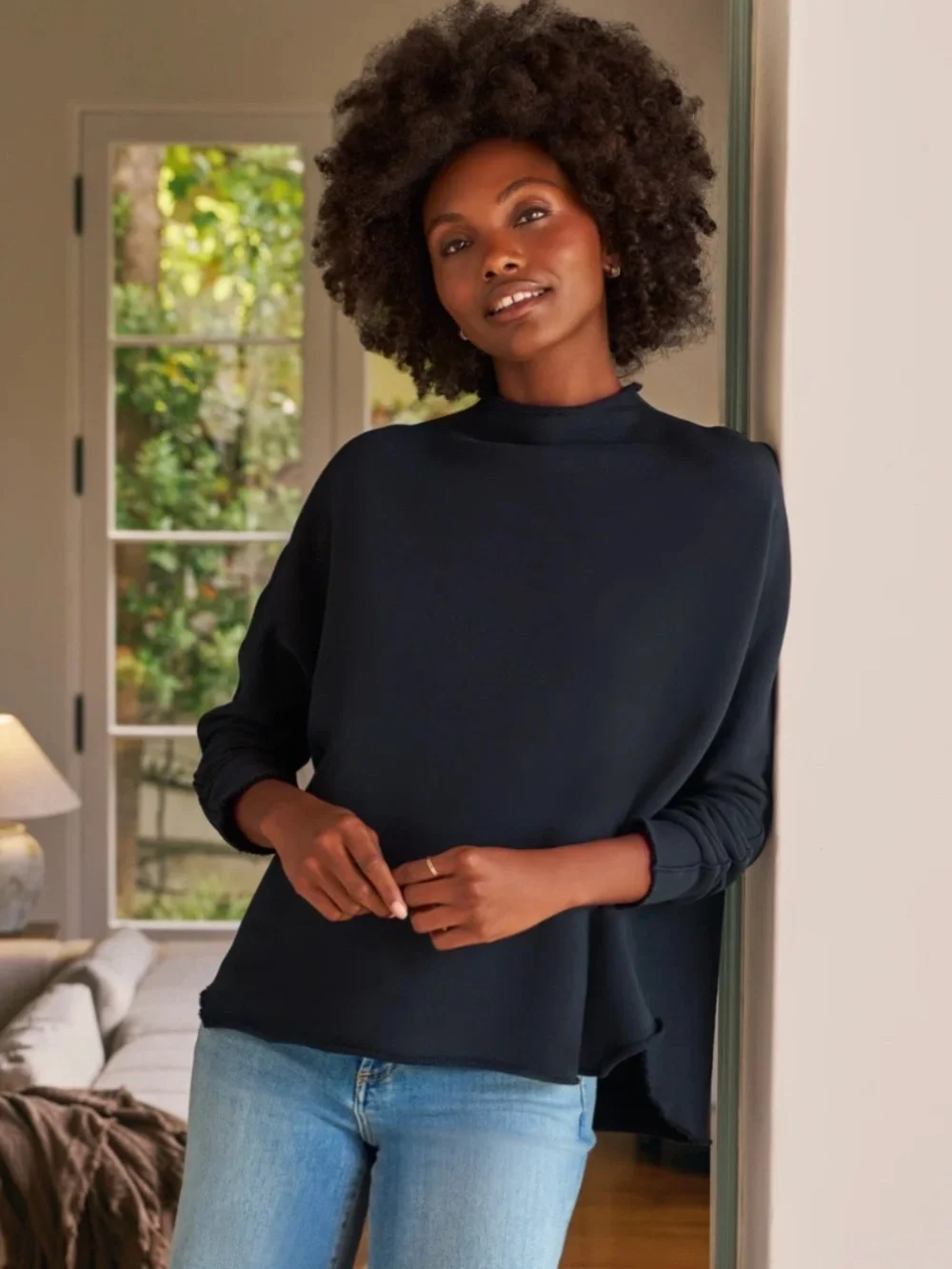 Frank & Eileen Effie Long Sleeve Funnel Neck Capelet, Medium, Blue